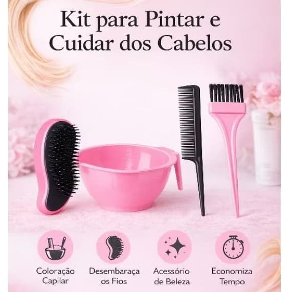 Kit Tintura Capilar 4 Itens Escova Tigela Pincel e Pente para Cabelo