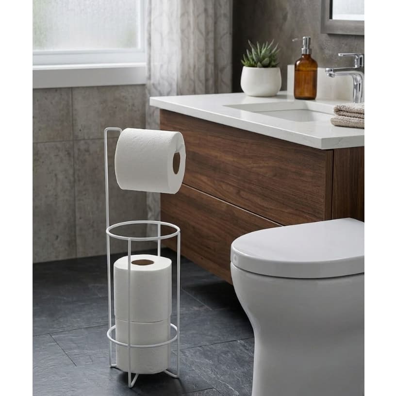 Porta Suporte Papel Higiênico De Chão 4 Rolos Para Banheiro Branco Luxo