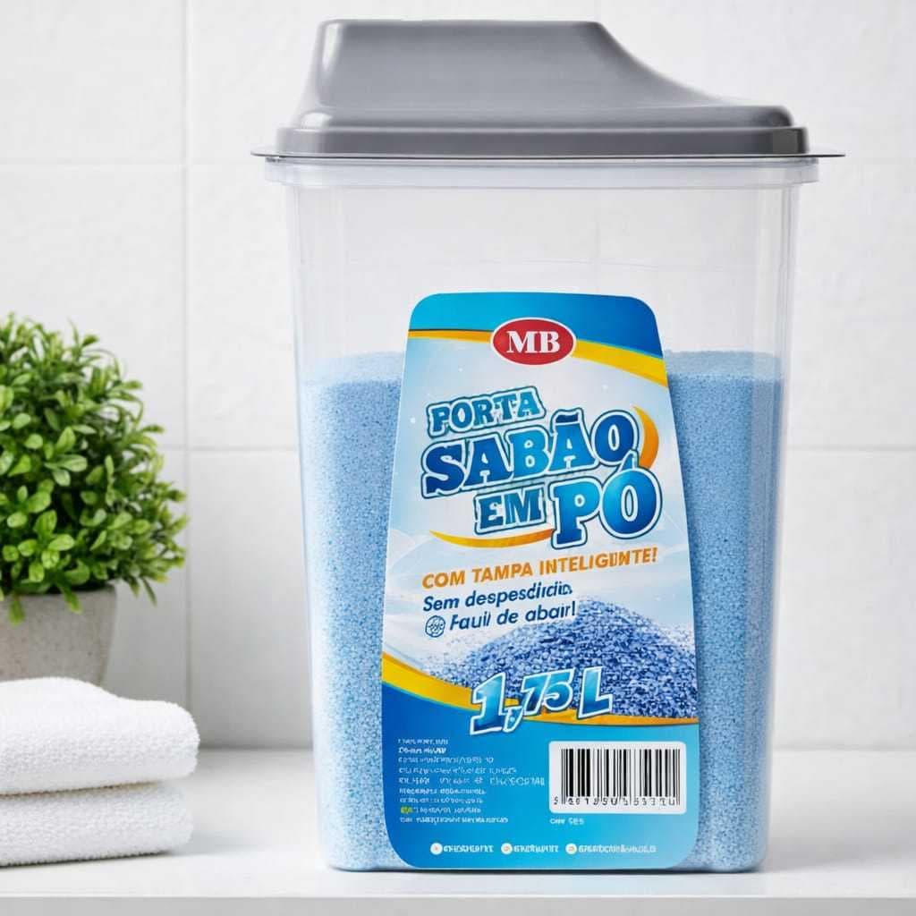 Porta Sabão em Pó + 1,75 Litros Pote Organizador Tampa Dosadora Hermético Lavanderia