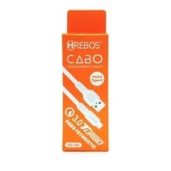 Cabo de Carregamento 1m Hrebos USB Type-C Turbo 3.0 HS-191 Carregador para iPhone 15, 16, 17 e 18, Samsung, Motorola USB