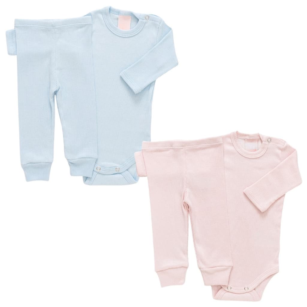 Kit 2 Conjuntos Canelados Bebê Body e Calça Macio RN a GG
