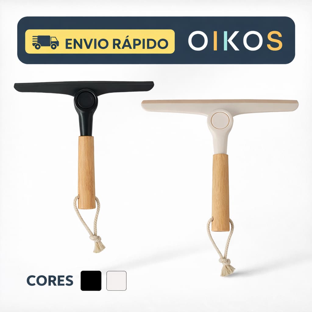 Rodo Compacto Dobrável com Cabo de Bambu Silicone para Pia Vidro e Superfícies OIKOS