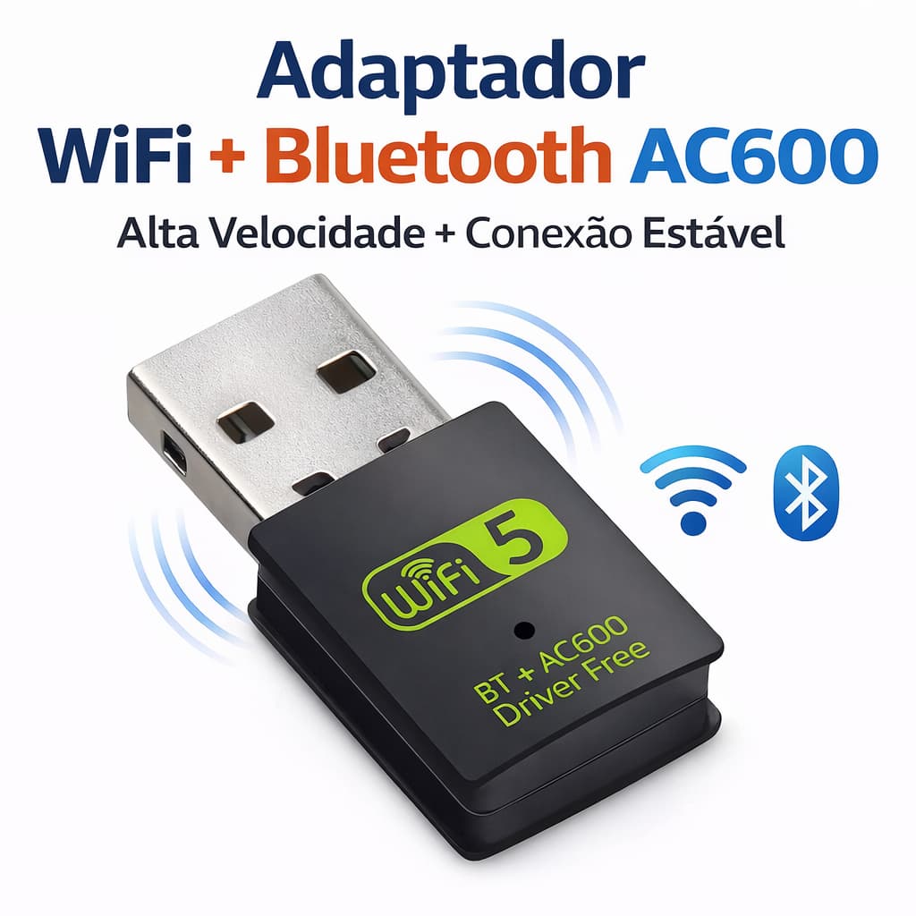 Adaptador USB WiFi 5 Dual Band 5GHz AC600 + Bluetooth 4.2 Receptor PC Notebook