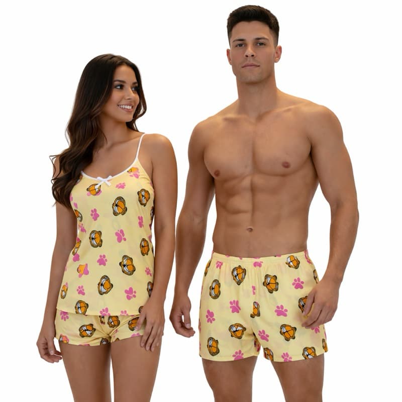 Kit Pijama Casal Baby Doll e Samba Canção Namorados Sortidos
