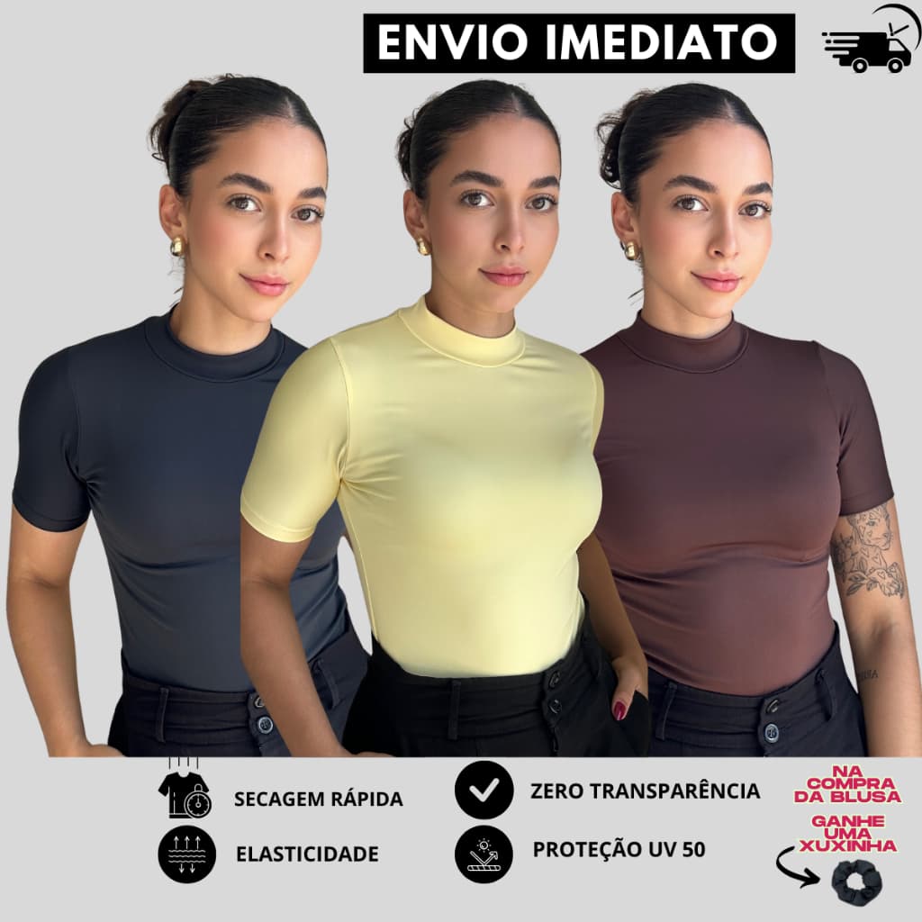 Kit Blusa Feminina Manga Curta Segunda Pele Basica Gola Alta Cacharrel Blusa Feminina Elegante Envio Rápido