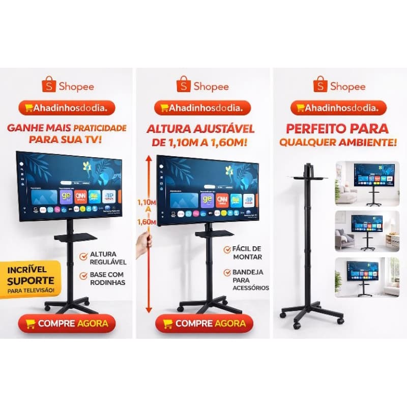 Suporte de TV com Polia Móvel - Ajuste de Altura e Suporte Duplo para TV 23-60
