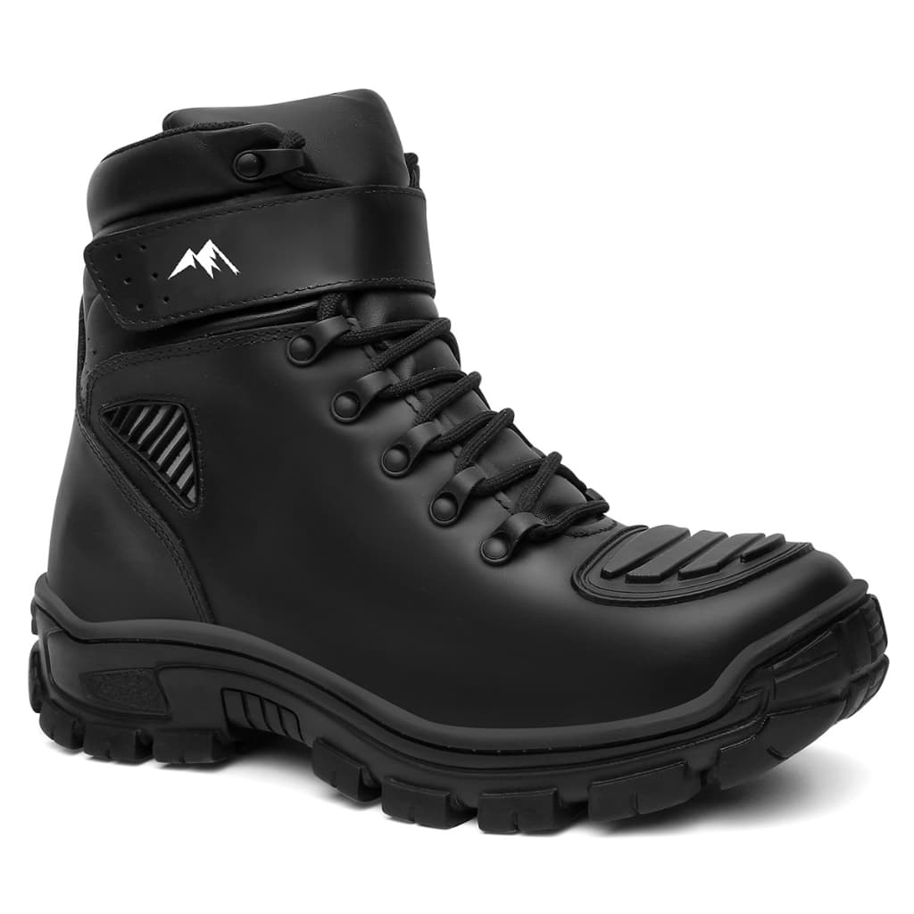Bota Motociclista Motoqueiro Semi Impermeável Couro Preto Palmilha Em Gel Envio Imediato