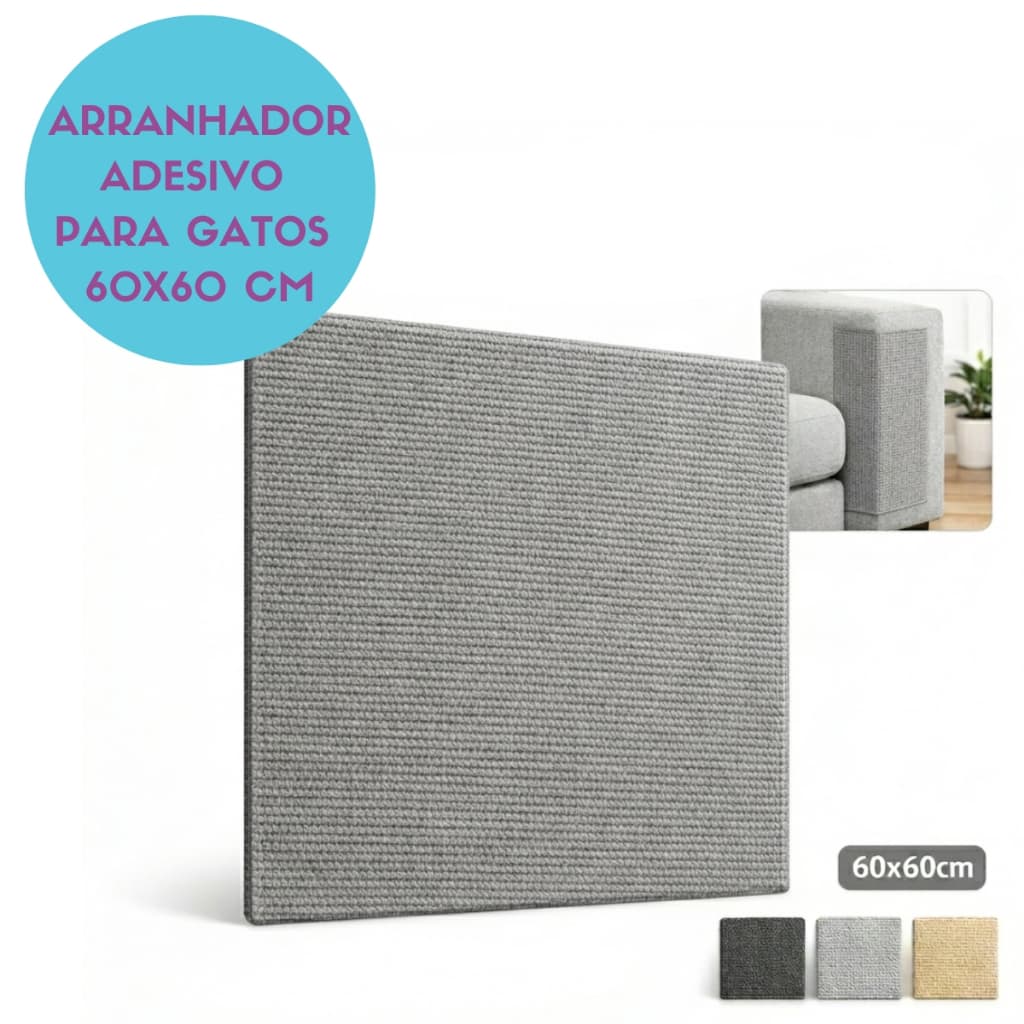 Arranhador Adesivo para Gatos Proteção Móveis Sofá Cinza Claro 60x60cm Resistente Fácil Instalação