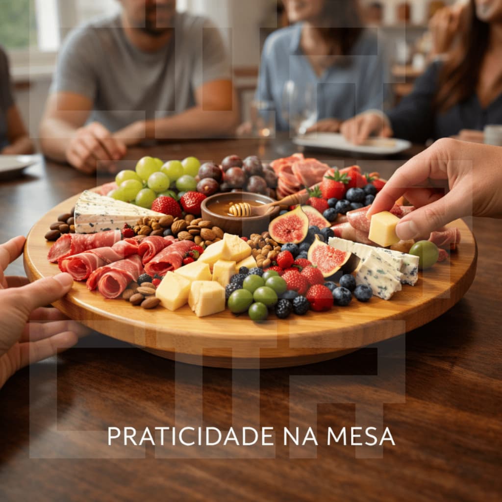 Tábua Giratória de Bambu 30 cm 360° para Petiscos e Servir Mesa Prática Resistente Kit 1 ou 2 Unidades