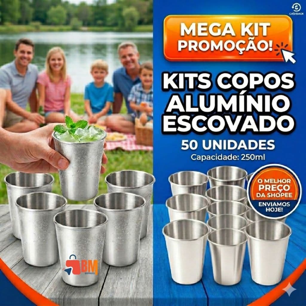Kit 50 Copos de Alumínio 250ml – Perfeitos para Festa, Churrasco, Cerveja e Café