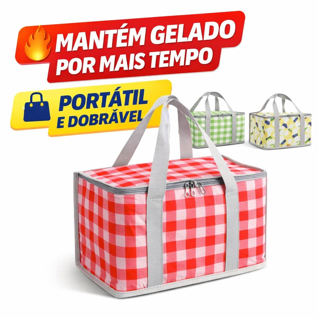 Bolsa Térmica Dobrável 20L Mantém Gelado Portátil Praia Viagem Piquenique Prática Academia Reforçada