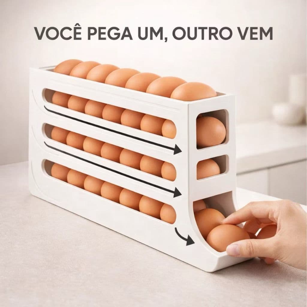 Suporte Porta Ovos Rolante 4 Andares Plástico Durável Organizador de Geladeira 30 Ovos