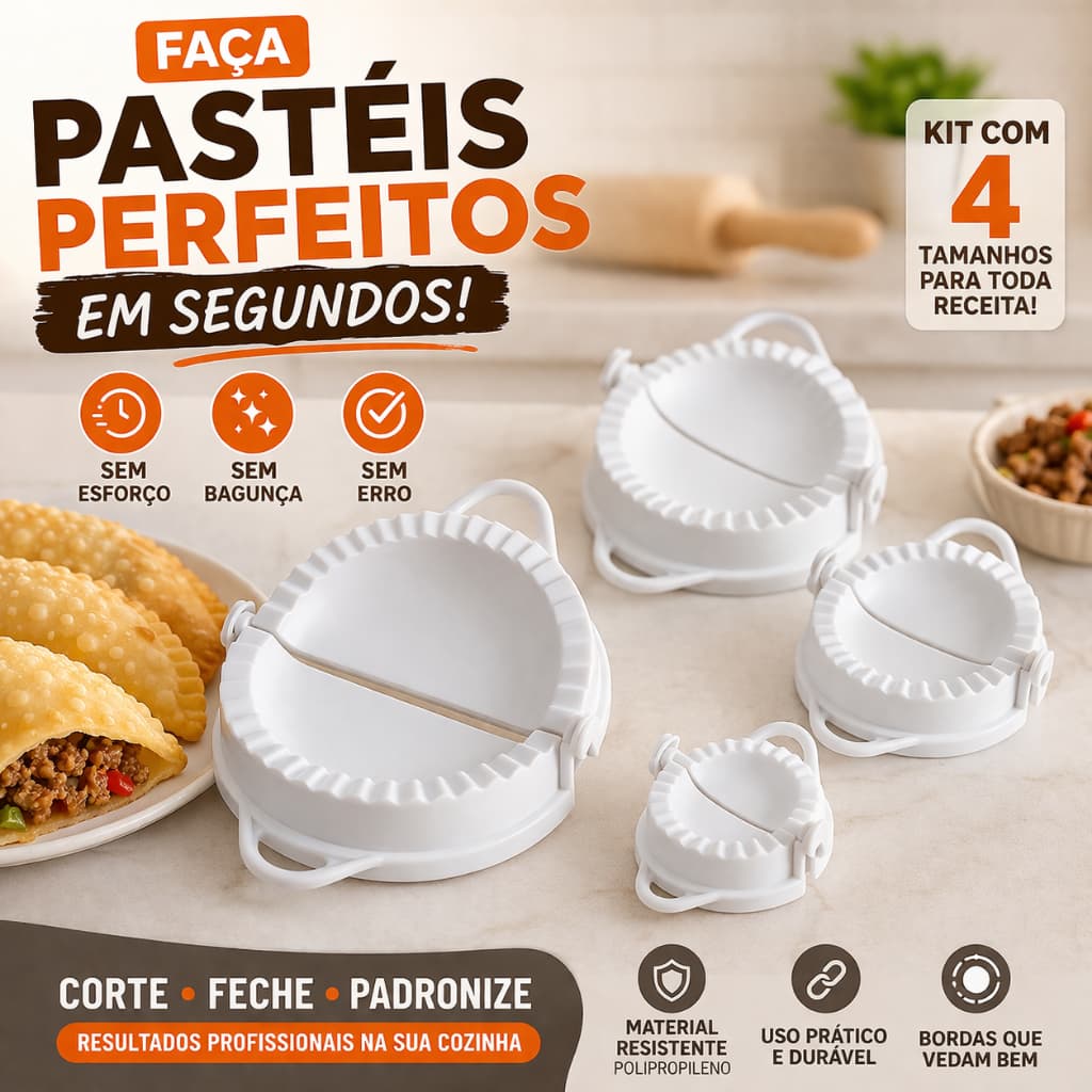 Forma para Pastel 4 Peças Kit Fecha Pastel e Risoles com Cortador de Massa Profissional