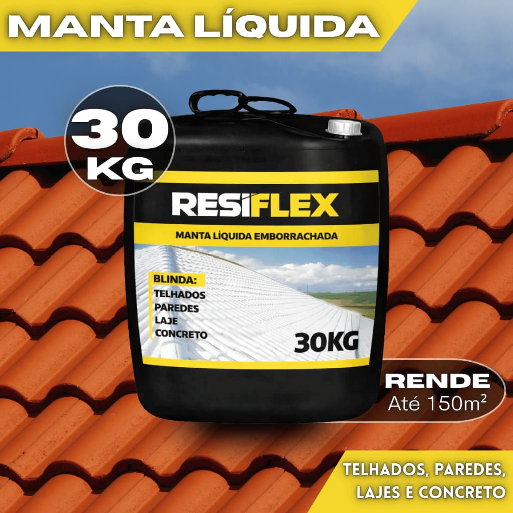 Manta Liquida Resiflex 30kg Emborrachada Impermeável Telhado Laje Anti Mofo Goteira e Umidade