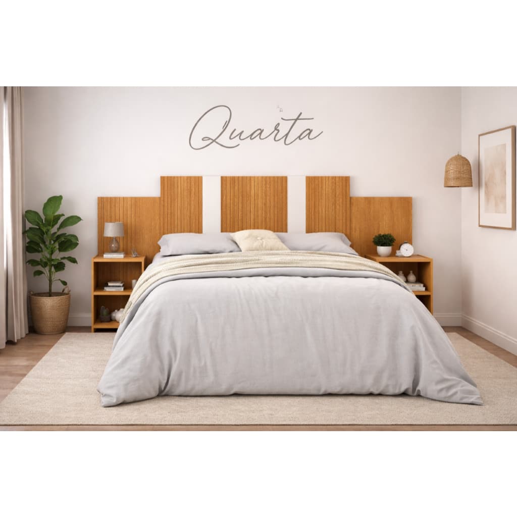 Cabeceira Cama Box Queen Vita Versare Decor com Mesa de Cabeceira
