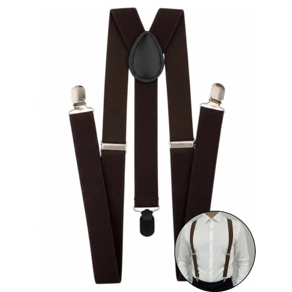 Suspensório Masculino Adulto 2,5cm Ajustável Unissex Marrom Escuro Clássico Elegante Para Padrinhos