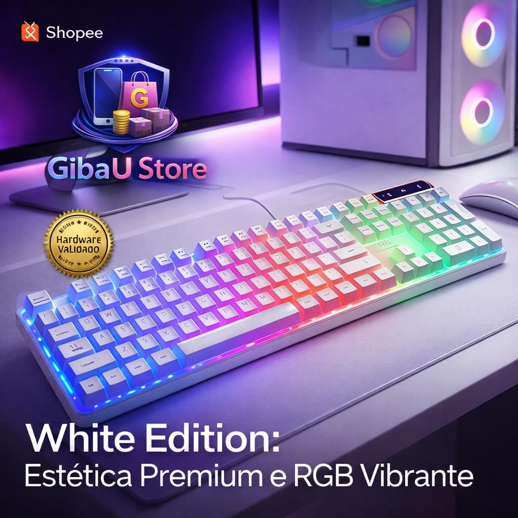 Teclado Gamer Branco Semimecânico RGB LED Kapbom KA-667 | Iluminado, Anti-Ghosting, Plug & Play