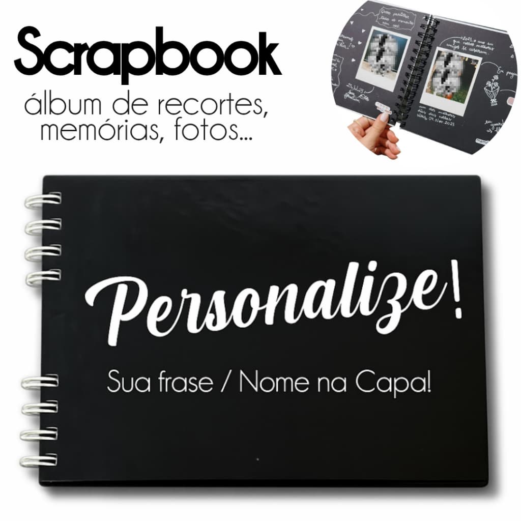 Álbum Para Fotos Scrapbook PERSONALIZE A CAPA Folhas Pretas 180g PretoTamanho A5