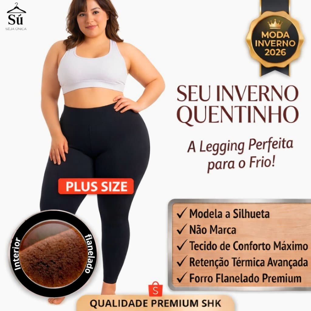 Meia Legging Térmica Peluciada PLUS SIZE Grossa Cintura Alta Modeladora Não Desce Inverno