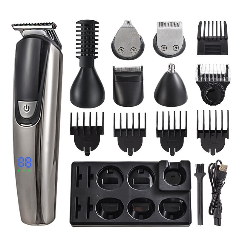 Aparador de Cabelo 6 em 1 Multifuncional Masculino, Lavável, LCD, Corta Cabelo, Barba e Nariz