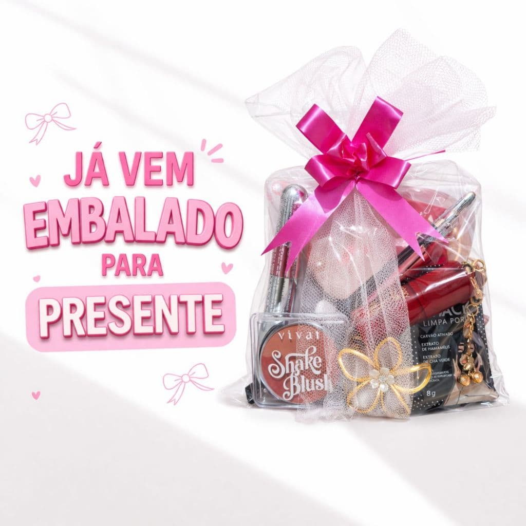 Kit Maquiagem Feminino Tendência 💖 Presente Perfeito Completo | 19 Itens | Autocuidado, Gloss, Skincare e Acessórios