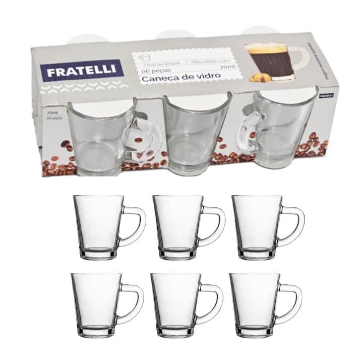 Kit 6 Xícaras de Vidro Egípcio 70ml para Café, Cafezinho e Chá | Vidro Resistente | 12, 18 e 24 Unidades