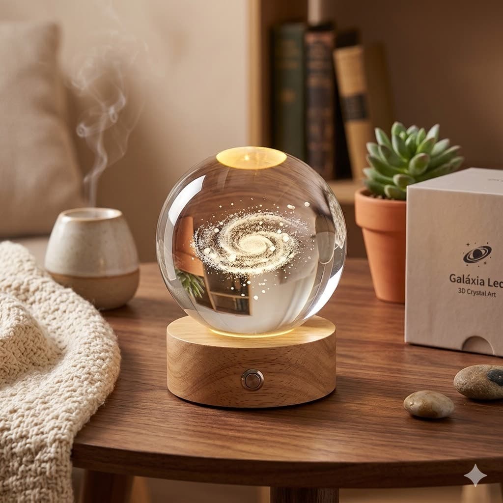 Luminária Bola de Cristal Galáxia LED 3D USB Abajur Decorativo Luz Noturna Presente