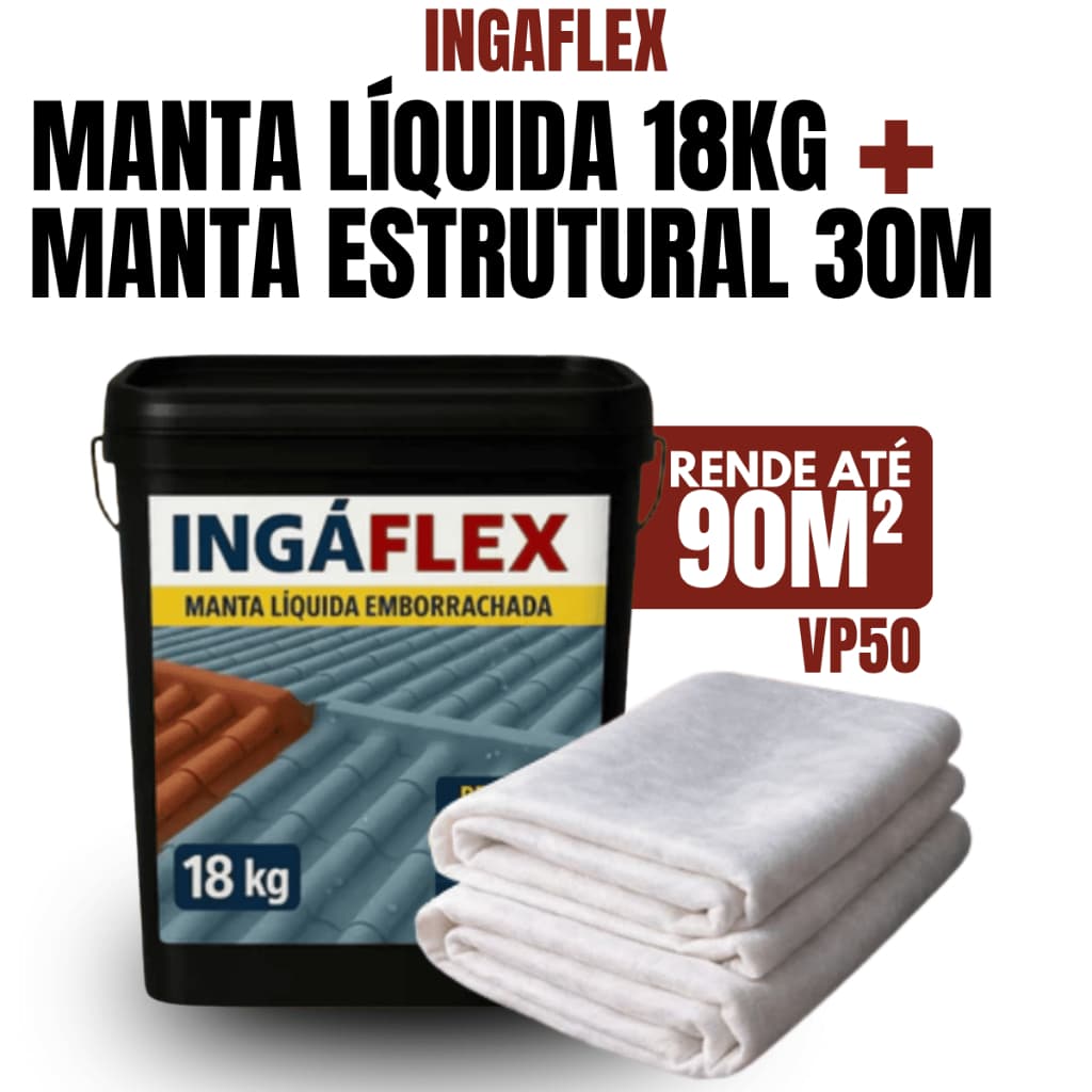Kit Manta Líquida Emborrachada 18kg + Bidim VP50 30m Impermeabilização Completa Para Laje Telhado