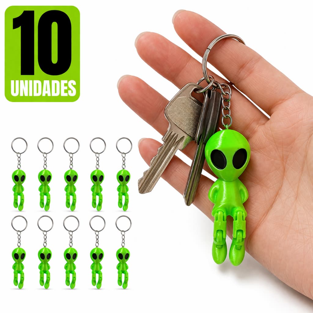 Kit 1x/5x/10x Chaveiros Alien Pernas Articuladas Verde Premium Extraterestre Lembrançinha luxuoso