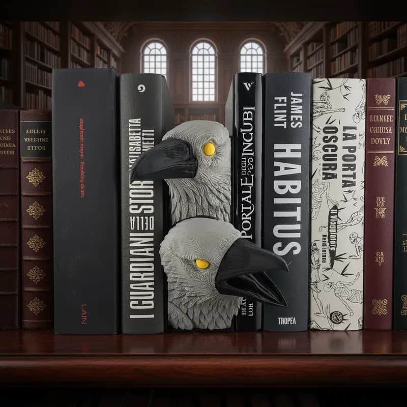 Aparador de Livros Corvo Gótico Decorativo Suporte Bookend Estante Dark Premium