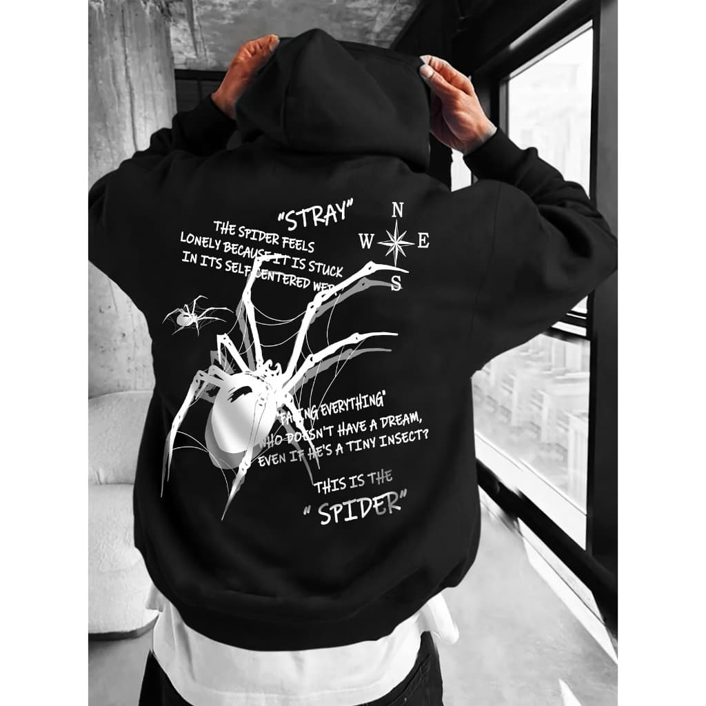 Blusa de frio moletom canguru Spider estampa conceitual frases reflexivas 100% algodão com capuz moda urbana minimalista