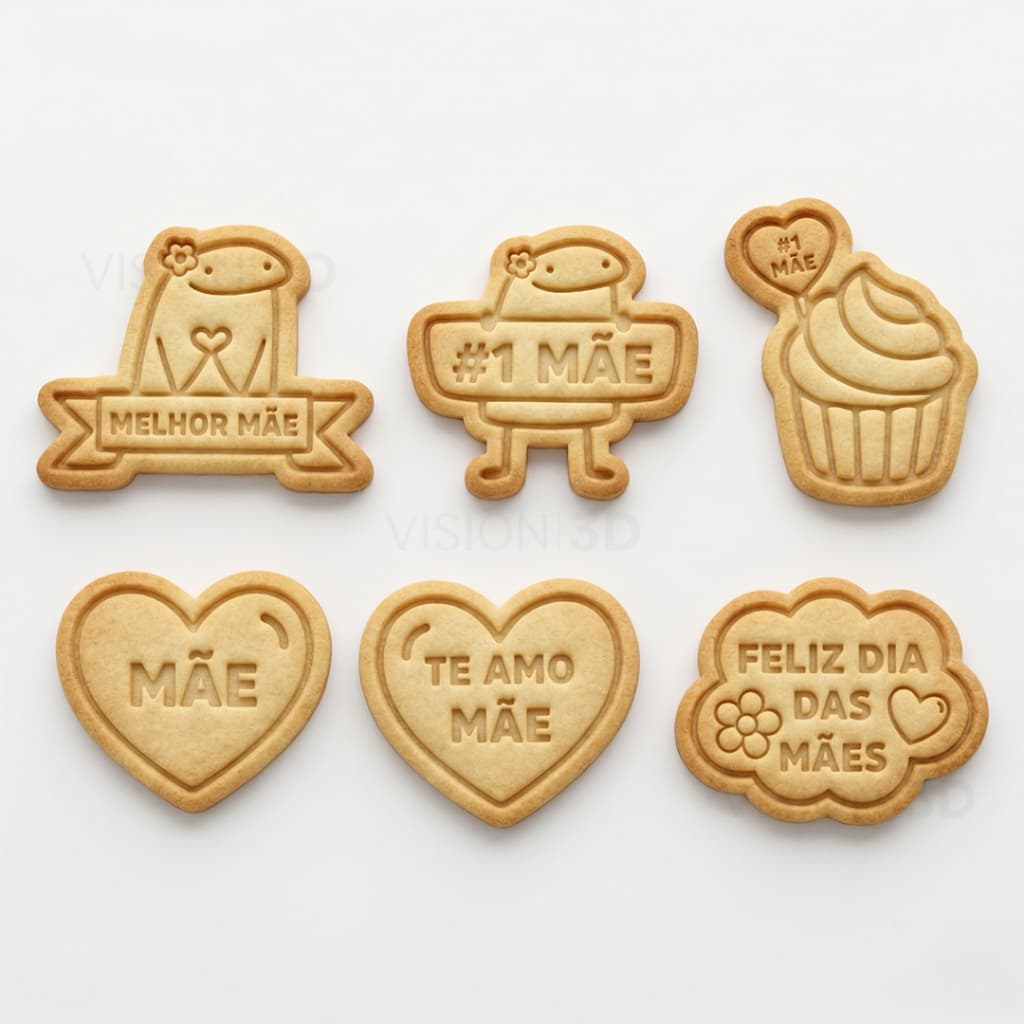 Kit de 6 Cortadores de Biscoito Dia das Mães com Puxador molde cortador para Biscoito Utensílios para Confeitaria