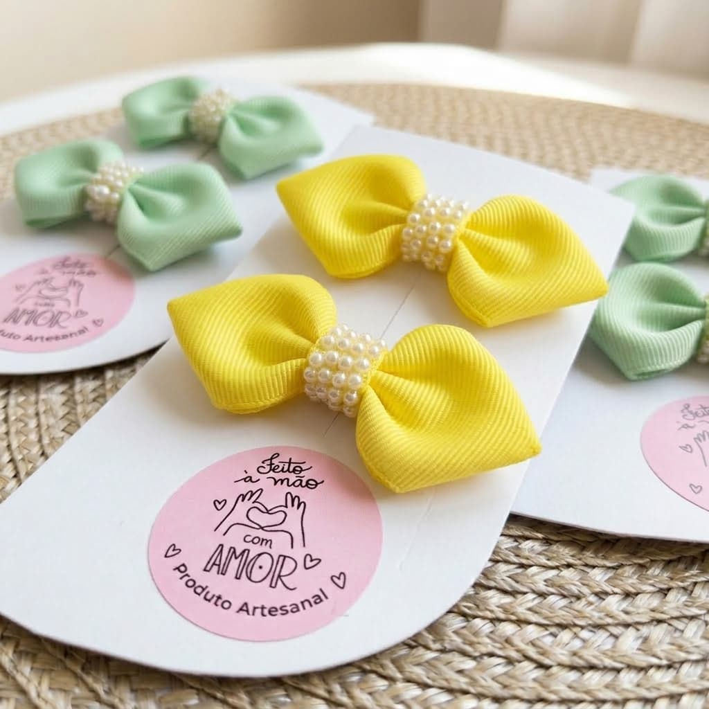 Laço De Cabelo Para Bebê Menina Infantil Cor Verde Ou Amarelo Presilha Xuxinha Meia de Seda