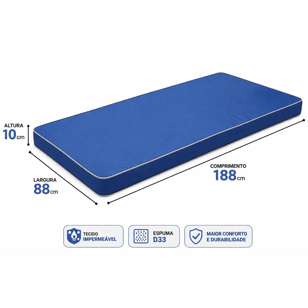 Colchão hospitalar  188x88x10cm D33 tecido impermeavel -envio imediato