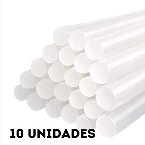 Cola Quente Bastão Transparente - 11mm - 10 Unidades, bastão com 30 cm