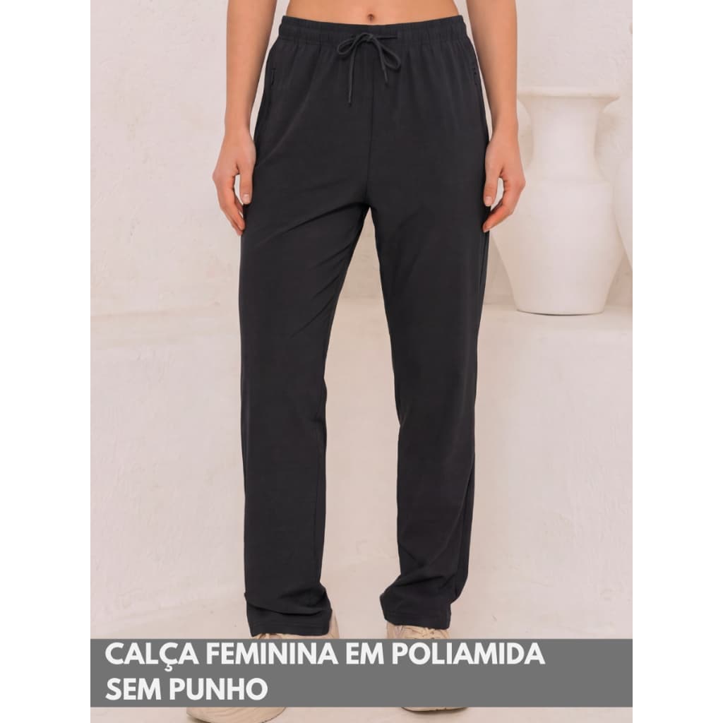 Calça Feminina Jogger Sem Punho Barra com Bolso e Fitas Esportiva Poliamida para uso Academia Casual