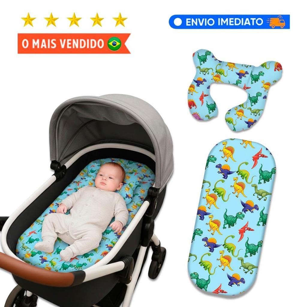 Kit Almofada de pescoço + Colchonete Carrinho de Bebê Completo Viagem e passeios recém nascido carro