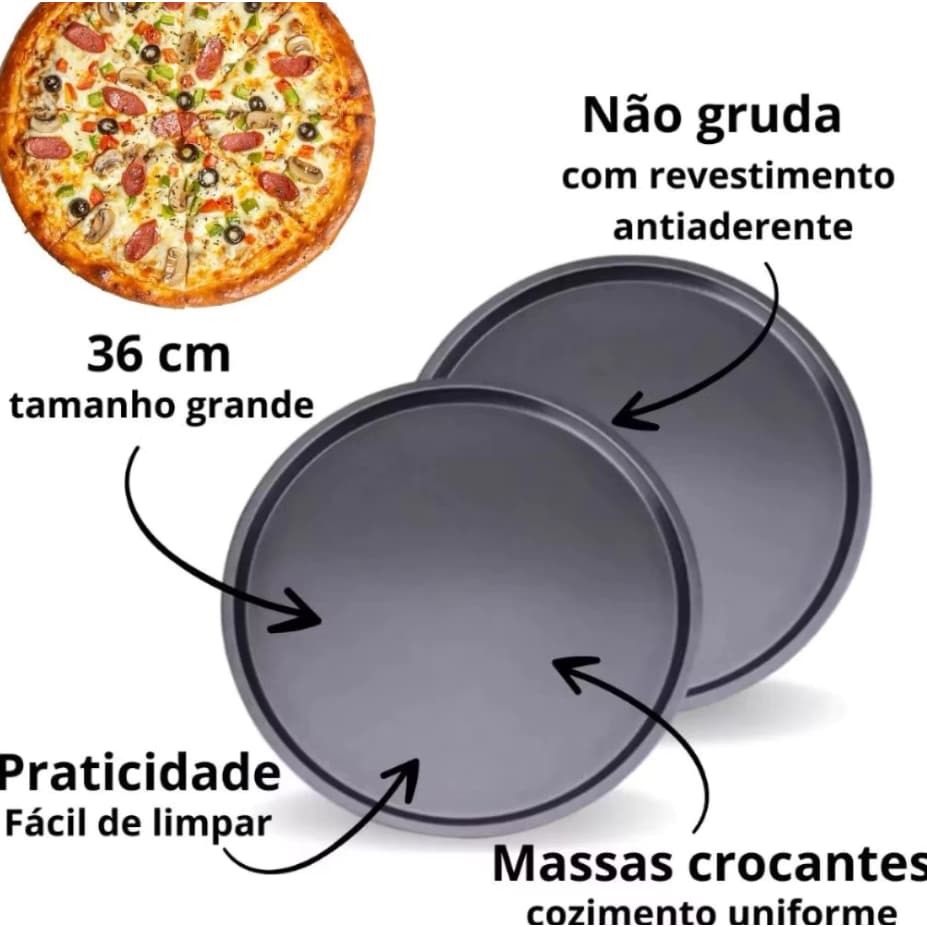 Assadeira Antiaderente Forma Para Pizza 36cm Antiaderente Teflon Reforçada