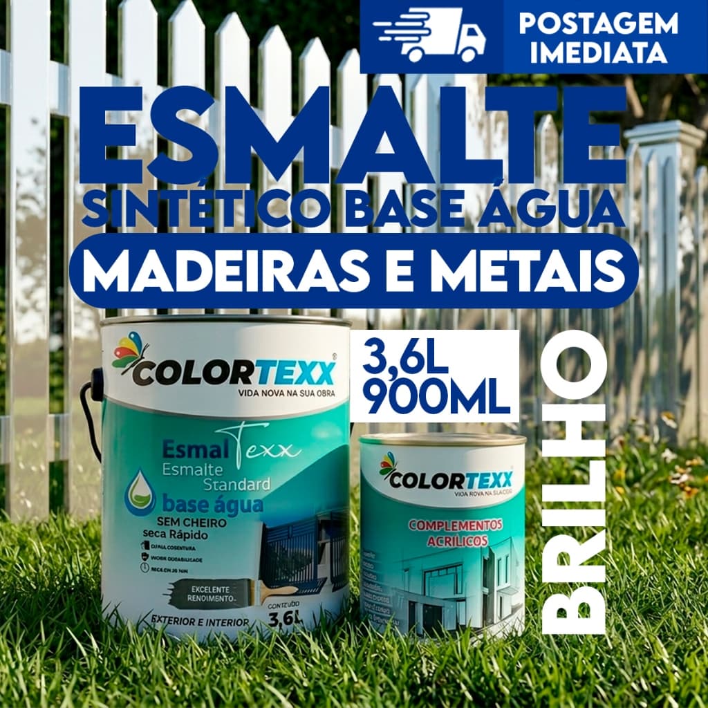 Tinta Esmalte BRILHANTE (Base água) 3,6L | 900ML Madeiras e metais sem cheiro Seca Rapido Colortexx