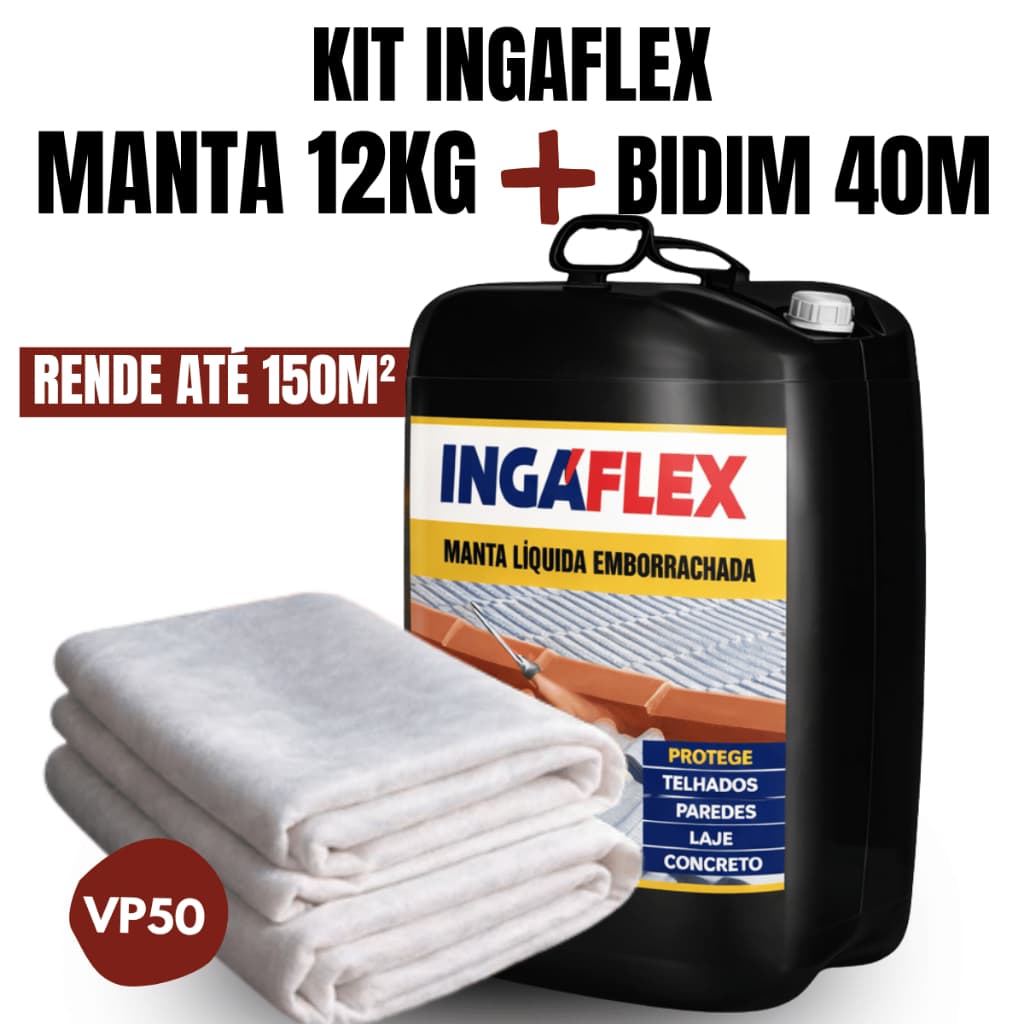 Manta Líquida 30kg + Manta Bidim 50m Impermeabilizante Profissional Anti Goteira Para Laje Telhado