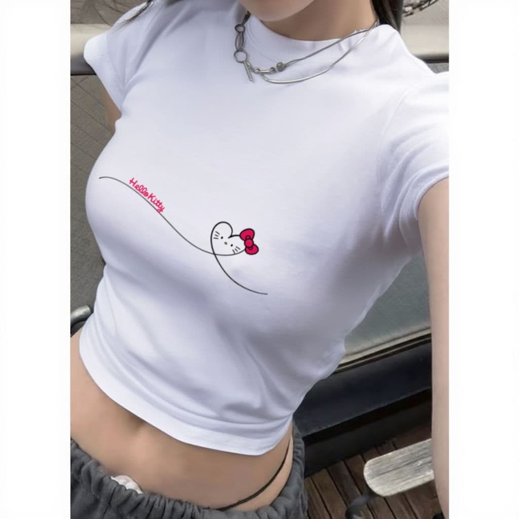Blusa Slim Fit Baby tee Babylook suplex compressão blusa feminina Estampa Hello Fofa Delicada Casual
