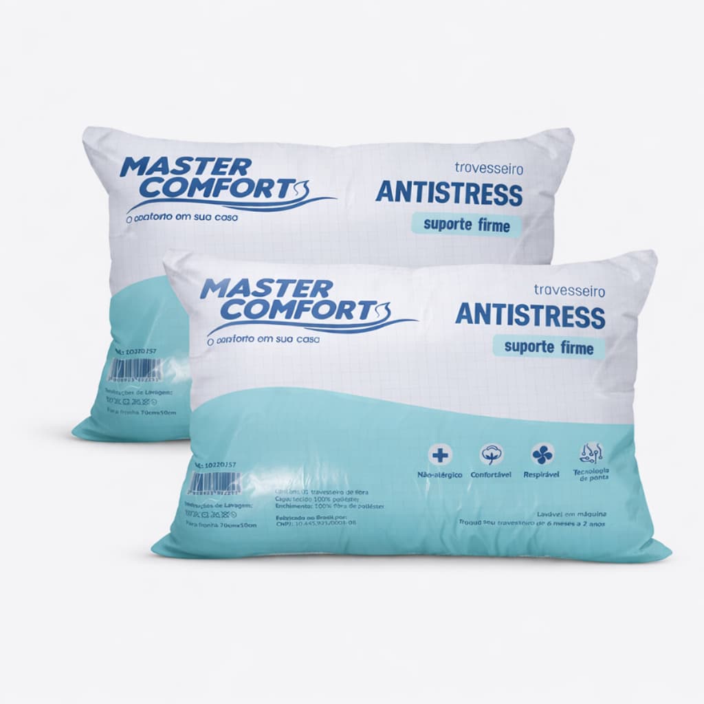 2 Travesseiros Antistress Carbono 65x45 Suporte Alto Conforto Cervical Não Deforma