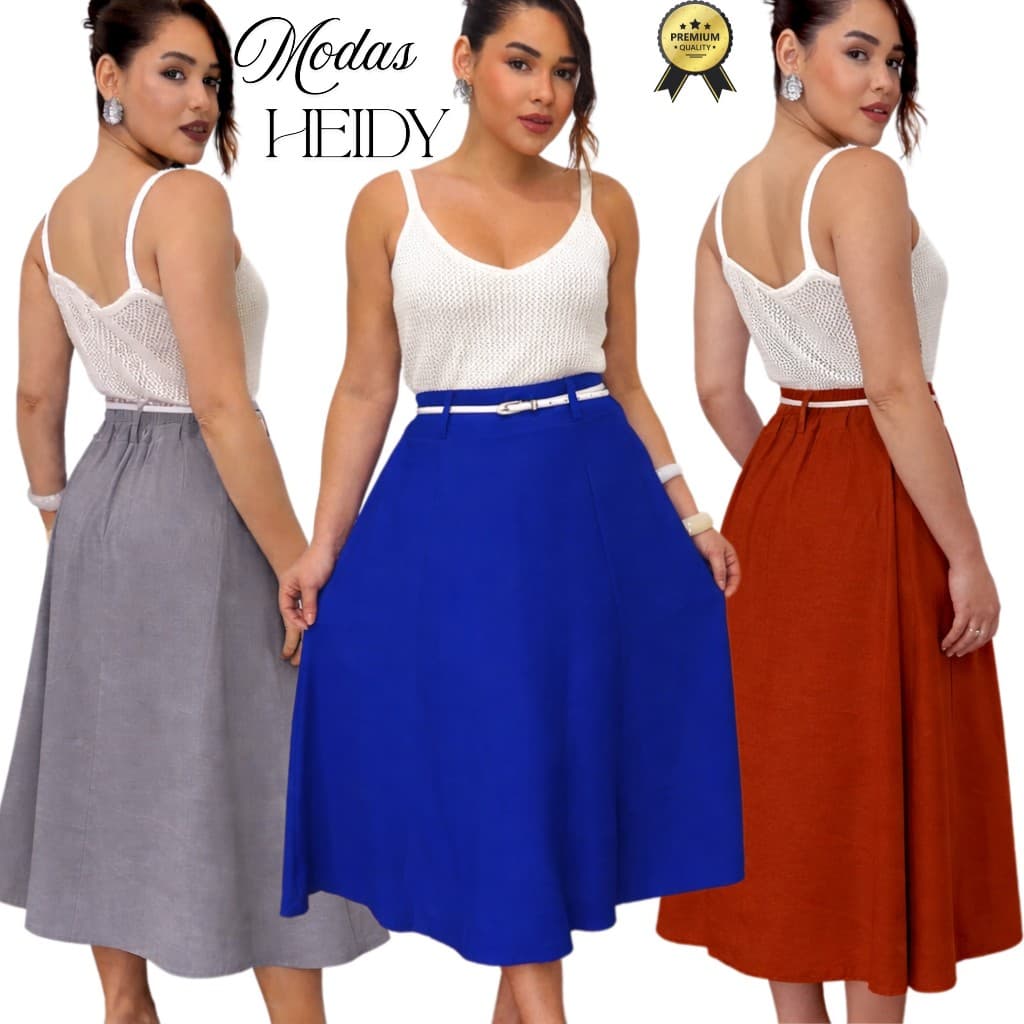 Saia Midi Feminina Plus Size com Cós Confortável | Moda Casual | M G GG G1 G2 G3