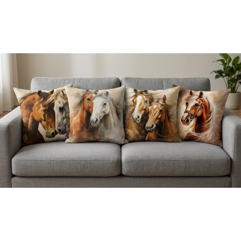 KIT 4 CAPAS DE ALMOFADA 45X45CM DECORATIVA CAVALOS ELEGANTES