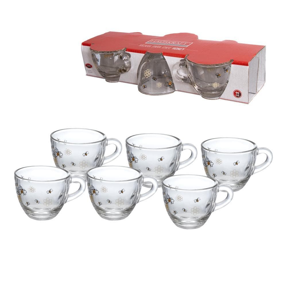 Jogo 6 Xícaras para Café Chá em Vidro Abelha Abelhinha 55ml