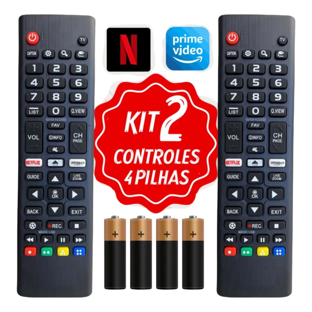 Controle Remoto Para Smart Tv LG + 4 Pilhas Com Teclas Netflix E Prime Video Gcase Envio Imediato