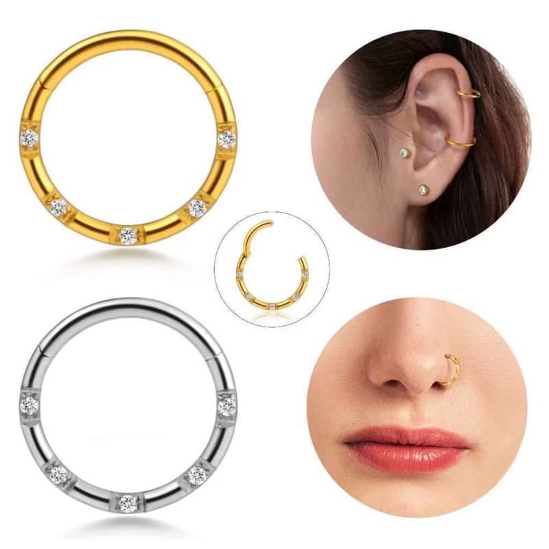 kit Piercing Argola Segmento Aço Cirúrgico Articulado Detalhes Pontinhos Zircônia | Helix, Septo, Rook, Conch