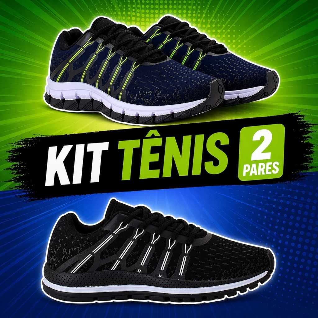 KIT 2 PARES TENIS MASCULINO FEMININO ACADEMIA CAMINHADA TREINO ADAPTION LEVE SOLADO MACIO PROMOÇAO APROVEITE