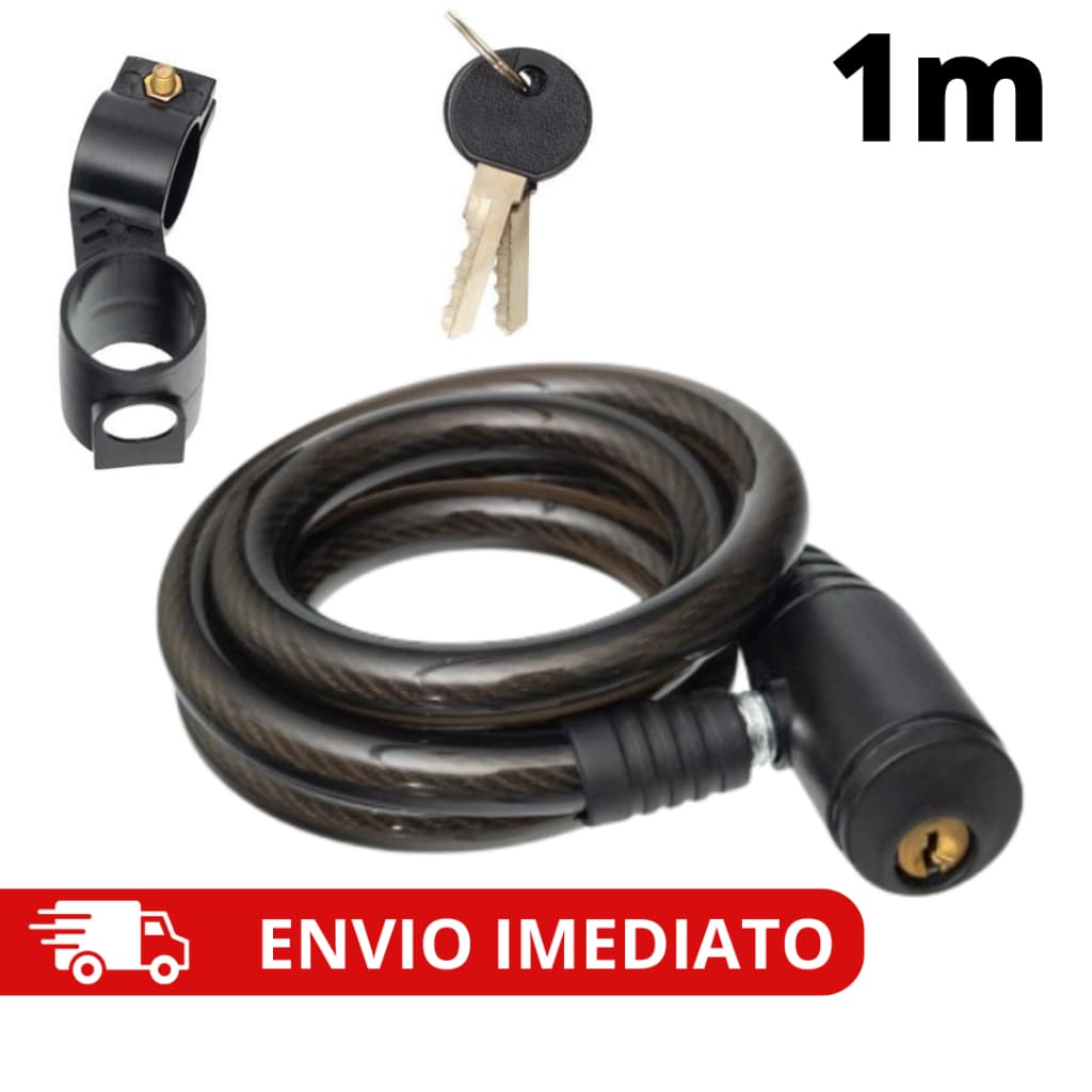 Corrente Cadeado Com Suporte Trava Cabo de Aço Grosso de Bicicleta Bike Moto 2 Chaves