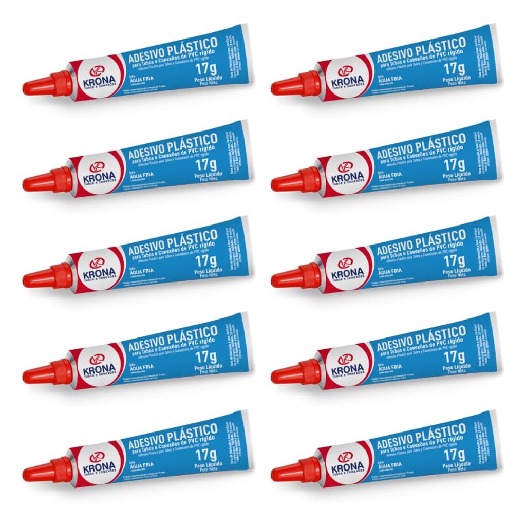 Kit 10 Adesivo Plástico Cola Pvc Bisnaga 17g Krona Cano
